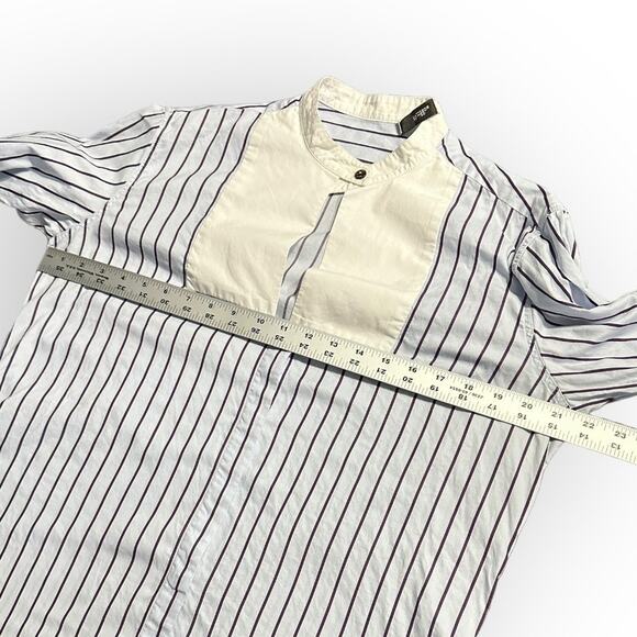 Rosetta Getty Tuxedo Shirt Women's 4 Blue White Long Sleeve High Neck Bib RTR - Picture 9 of 11